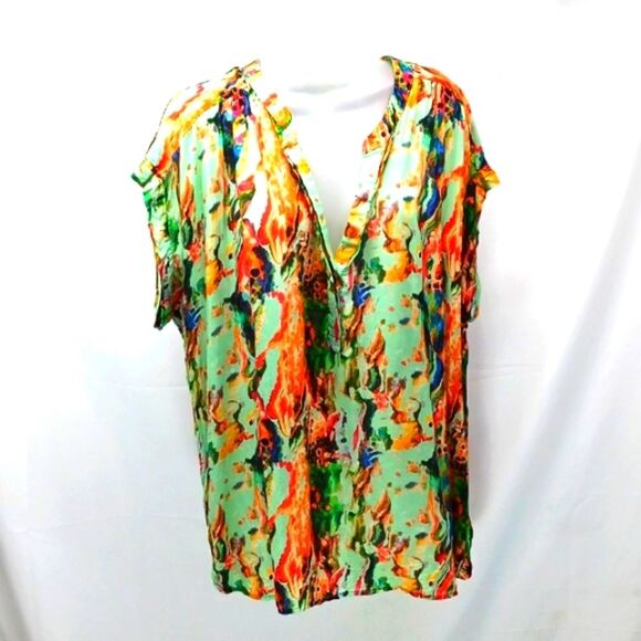 Soft Surroundings Blouse Vibrant Multicolored Abstract Pattern V-neckline Large. - Picture 9 of 11